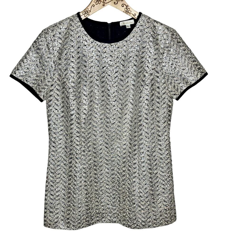 Shoshanna Shimmer Metallic Short Sleeve Blouse Top Size 2